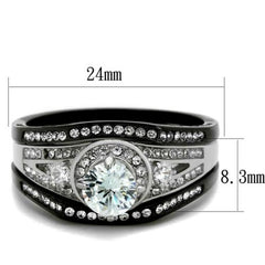 Jewellery Kingdom Cubic Zirconia Engagement Bands Stainless Steel Wedding Ring Set (Black) - Jewelry Rings - British D'sire