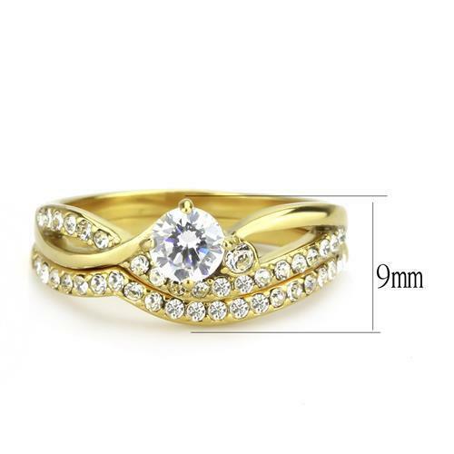 Jewellery Kingdom Cubic Zirconia Engagement Wedding Band Solitaire 18kt Steel Ladies Gold Ring Set - Jewelry Rings - British D'sire