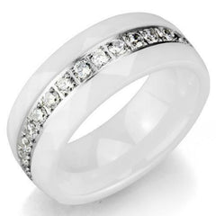 Jewellery Kingdom Cubic Zirconia Full Eternity Stainless Steel Ladies Ceramic Ring Band (White) - Rings - British D'sire