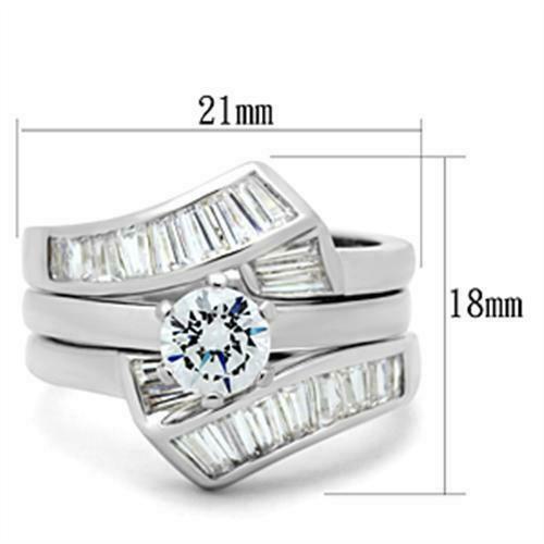 Jewellery Kingdom Cubic Zirconia Guard Sterling Engagement Wedding Band Baguettes Ladies Ring Set (Silver) - Jewelry Rings - British D'sire