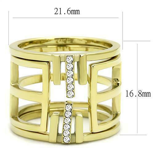 Jewellery Kingdom Cubic Zirconia Interlocking Steel Designer Ladies Ring Set Band (Gold) - Rings - British D'sire