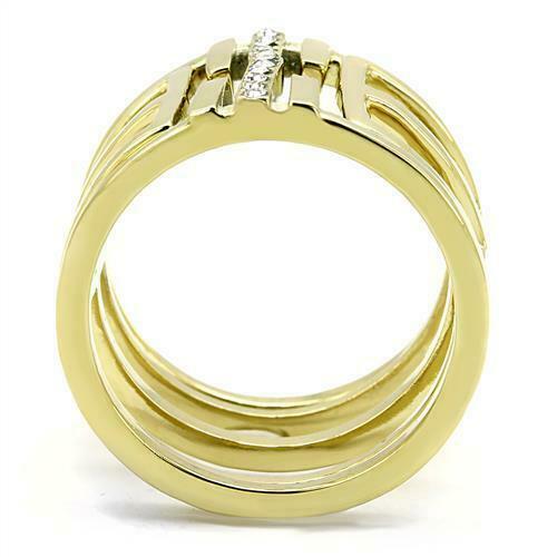 Jewellery Kingdom Cubic Zirconia Interlocking Steel Designer Ladies Ring Set Band (Gold) - Rings - British D'sire