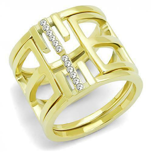 Jewellery Kingdom Cubic Zirconia Interlocking Steel Designer Ladies Ring Set Band (Gold) - Rings - British D'sire