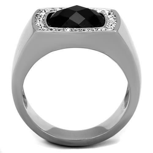 Jewellery Kingdom Cubic Zirconia Jet Signet Pinky Stainless Steel Silver Unique Mens Black Ring - Jewelry Rings - British D'sire