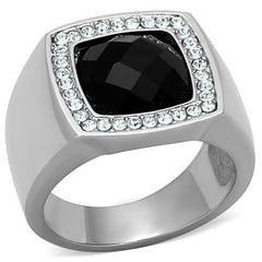 Jewellery Kingdom Cubic Zirconia Jet Signet Pinky Stainless Steel Silver Unique Mens Black Ring - Jewelry Rings - British D'sire