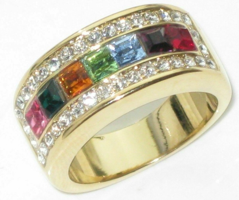 Jewellery Kingdom Cubic Zirconia Multi Coloured Gemstones Ladies Princess Cut 10mm Gold Band Ring - Jewelry Rings - British D'sire