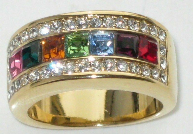 Jewellery Kingdom Cubic Zirconia Multi Coloured Gemstones Ladies Princess Cut 10mm Gold Band Ring - Jewelry Rings - British D'sire