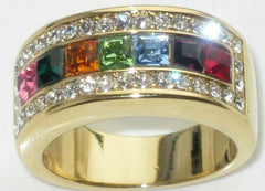 Jewellery Kingdom Cubic Zirconia Multi Coloured Gemstones Ladies Princess Cut 10mm Gold Band Ring - Jewelry Rings - British D'sire