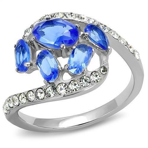 Jewellery Kingdom Cubic Zirconia Oval Pear Stainless Steel Dress Cluster Ladies Sapphire Ring (Blue) - Jewelry Rings - British D'sire