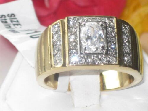 Jewellery Kingdom Cubic Zirconia Oval Steel Signet Pinky Mens Gold Ring - Jewelry Rings - British D'sire