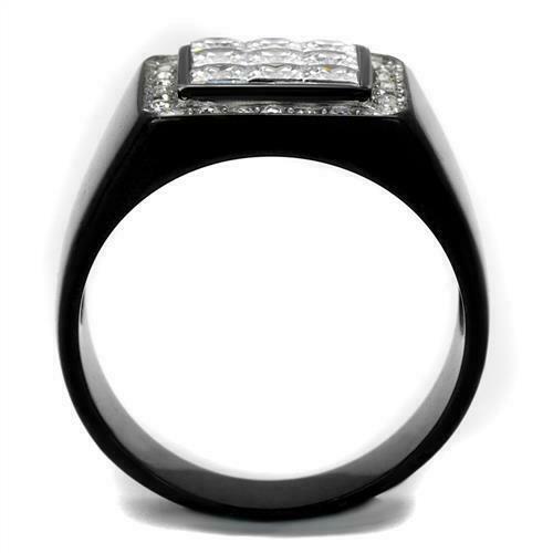 Jewellery Kingdom Cubic Zirconia Princess Cut Square Pinky Stainless Steel 2CT Mens Signet Black Ring - Jewelry Rings - British D'sire