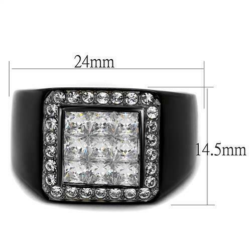 Jewellery Kingdom Cubic Zirconia Princess Cut Square Pinky Stainless Steel 2CT Mens Signet Black Ring - Jewelry Rings - British D'sire