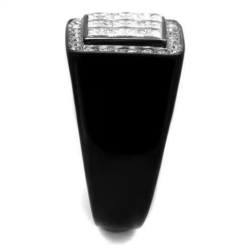 Jewellery Kingdom Cubic Zirconia Princess Cut Square Pinky Stainless Steel 2CT Mens Signet Black Ring - Jewelry Rings - British D'sire