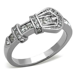 Jewellery Kingdom Cubic Zirconia Princess Cut Stainless Steel Band Silver Sparkling Ladies Buckle Ring - Jewelry Rings - British D'sire