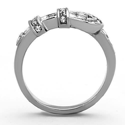 Jewellery Kingdom Cubic Zirconia Princess Cut Stainless Steel Band Silver Sparkling Ladies Buckle Ring - Jewelry Rings - British D'sire