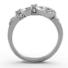 Jewellery Kingdom Cubic Zirconia Princess Cut Stainless Steel Band Silver Sparkling Ladies Buckle Ring - Jewelry Rings - British D'sire