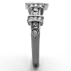 Jewellery Kingdom Cubic Zirconia Princess Cut Stainless Steel Band Silver Sparkling Ladies Buckle Ring - Jewelry Rings - British D'sire