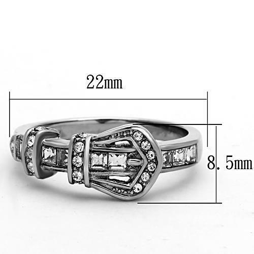 Jewellery Kingdom Cubic Zirconia Princess Cut Stainless Steel Band Silver Sparkling Ladies Buckle Ring - Jewelry Rings - British D'sire