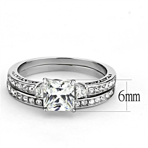 Jewellery Kingdom Cubic Zirconia Princess Cut Stainless Steel Ladies Engagement Wedding Band Ring Set - Jewelry Rings - British D'sire