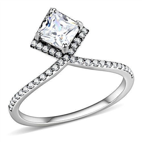 Jewellery Kingdom Cubic Zirconia Princess Cut Stainless Steel Silver Elegant Ladies Ring - Jewelry Rings - British D'sire