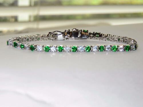 Jewellery Kingdom Cubic Zirconia Rhodium Ladies Emerald Tennis Bracelet (Silver & Green) - Bracelets & Bangles - British D'sire