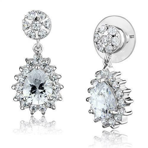 Jewellery Kingdom Cubic Zirconia Rhodium Pretty Dress Sparkling Pear Dangling Earrings (Silver) - Earrings - British D'sire