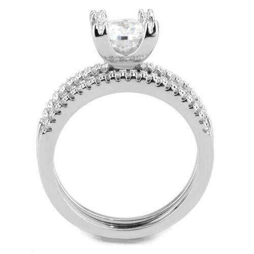 Jewellery Kingdom Cubic Zirconia Rhodium Wedding Band, Engagement Ring Set (Silver) - Engagement Rings - British D'sire