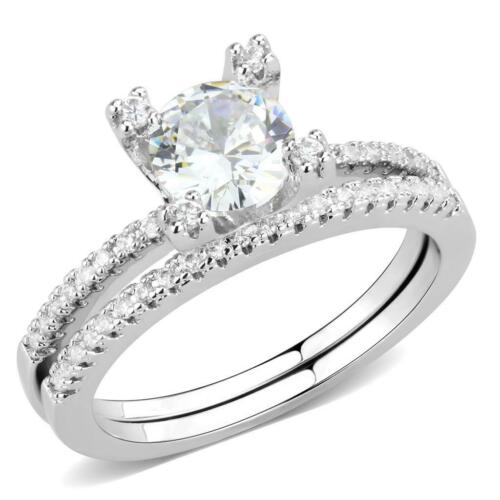 Jewellery Kingdom Cubic Zirconia Rhodium Wedding Band, Engagement Ring Set (Silver) - Engagement Rings - British D'sire