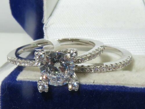 Jewellery Kingdom Cubic Zirconia Rhodium Wedding Band, Engagement Ring Set (Silver) - Engagement Rings - British D'sire