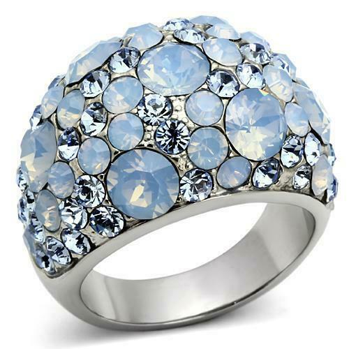 Jewellery Kingdom Cubic Zirconia Sapphire Studded Silver Stainless Steel Sparkle Ladies Ring (Sea Blue) - Rings - British D'sire