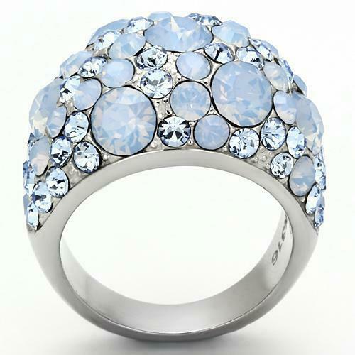 Jewellery Kingdom Cubic Zirconia Sapphire Studded Silver Stainless Steel Sparkle Ladies Ring (Sea Blue) - Rings - British D'sire