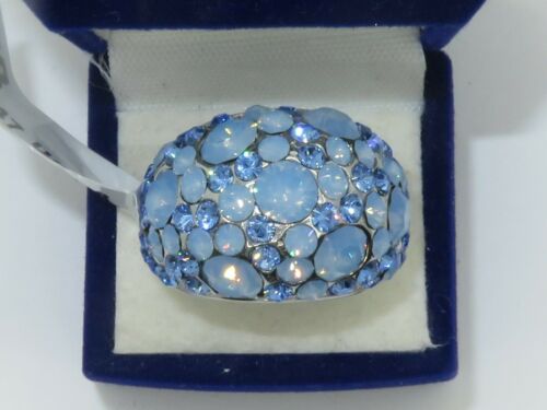 Jewellery Kingdom Cubic Zirconia Sapphire Studded Silver Stainless Steel Sparkle Ladies Ring (Sea Blue) - Rings - British D'sire