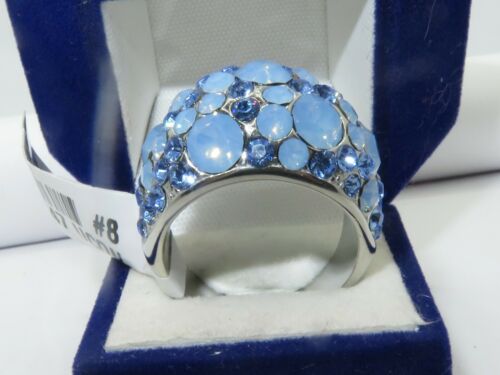 Jewellery Kingdom Cubic Zirconia Sapphire Studded Silver Stainless Steel Sparkle Ladies Ring (Sea Blue) - Rings - British D'sire