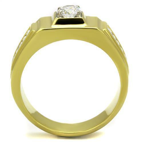 Jewellery Kingdom Cubic Zirconia Signet 18kt Stainless Steel sparkling Mens Pinky Ring (Gold) - Jewelry Rings - British D'sire