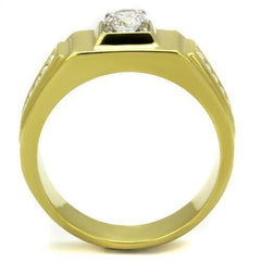 Jewellery Kingdom Cubic Zirconia Signet 18kt Stainless Steel sparkling Mens Pinky Ring (Gold) - Jewelry Rings - British D'sire