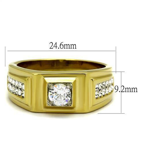 Jewellery Kingdom Cubic Zirconia Signet 18kt Stainless Steel sparkling Mens Pinky Ring (Gold) - Jewelry Rings - British D'sire