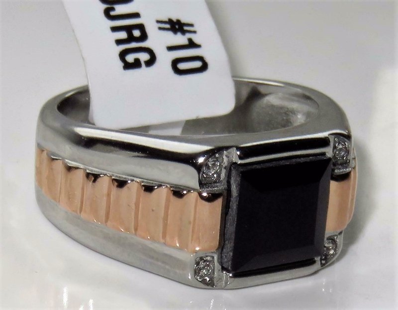 Jewellery Kingdom Cubic Zirconia Signet Black Onyx Pinky Stainless Steel Square Mens Rose Gold Ring - Jewelry Rings - British D'sire