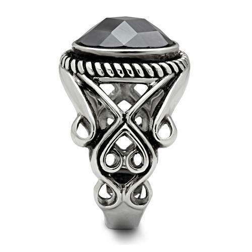 Jewellery Kingdom Cubic Zirconia Signet Jet Oval 16 CT Stainless Steel Silver Pinky Mens Black Ring - Jewelry Rings - British D'sire