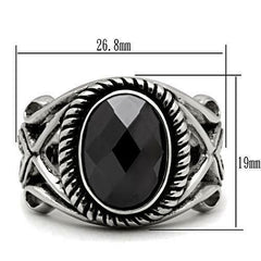 Jewellery Kingdom Cubic Zirconia Signet Jet Oval 16 CT Stainless Steel Silver Pinky Mens Black Ring - Jewelry Rings - British D'sire