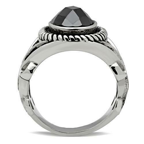 Jewellery Kingdom Cubic Zirconia Signet Jet Oval 16 CT Stainless Steel Silver Pinky Mens Black Ring - Jewelry Rings - British D'sire