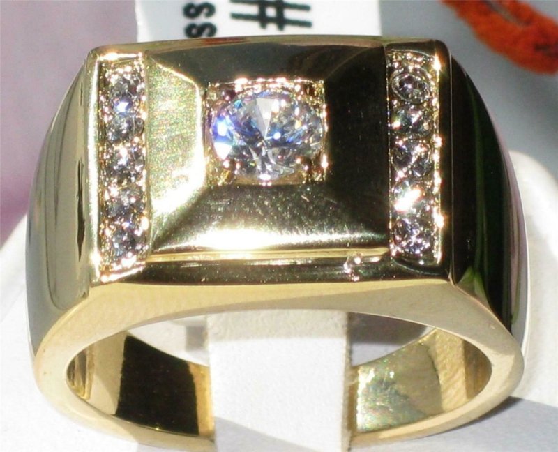 Jewellery Kingdom Cubic Zirconia Signet Pinky 18KT Steel Mens Gold Ring - Jewelry Rings - British D'sire