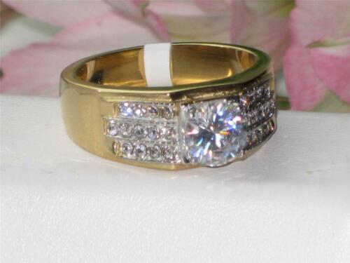 Jewellery Kingdom Cubic Zirconia Signet Pinky 18KT Steel No Tarnish Mens Ring (Gold) - Rings - British D'sire