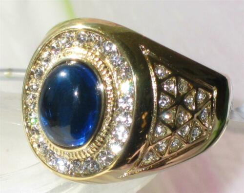 Jewellery Kingdom Cubic Zirconia Signet Pinky 18KT Steel Oval Chunky Mans Mens Sapphire Ring (Gold & Blue) - Jewelry Rings - British D'sire