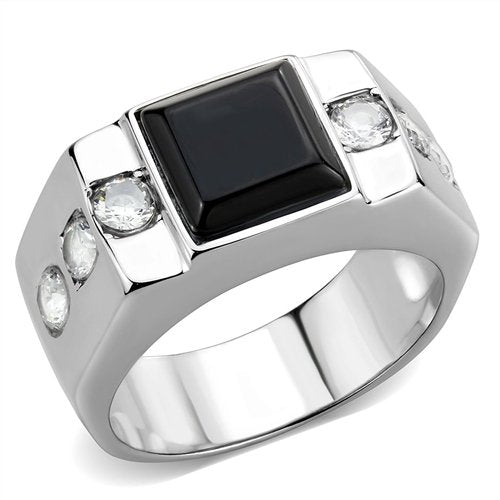 Jewellery Kingdom Cubic Zirconia Signet Pinky Stainless Steel Square Jet Smart Classy Mens Ring - Jewelry Rings - British D'sire