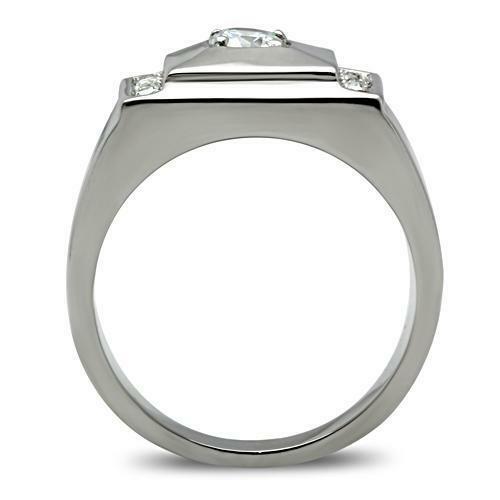 Jewellery Kingdom Cubic Zirconia Signet Pinky Steel Classy Mens Silver Ring - Jewelry Rings - British D'sire