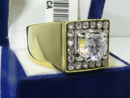 Jewellery Kingdom Cubic Zirconia Signet Square Solitaire Chunky Mens Gold Ring - Jewelry Rings - British D'sire