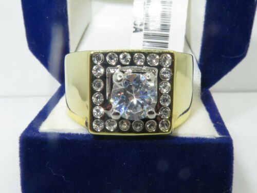 Jewellery Kingdom Cubic Zirconia Signet Square Solitaire Chunky Mens Gold Ring - Jewelry Rings - British D'sire