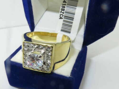 Jewellery Kingdom Cubic Zirconia Signet Square Solitaire Chunky Mens Gold Ring - Jewelry Rings - British D'sire