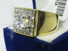 Jewellery Kingdom Cubic Zirconia Signet Square Solitaire Chunky Mens Gold Ring - Jewelry Rings - British D'sire