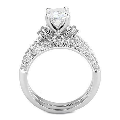 Jewellery Kingdom Cubic Zirconia Silver 2 CT Rhodium Ladies Engagement Wedding Band Ring Set (Silver) - Engagement Rings - British D'sire